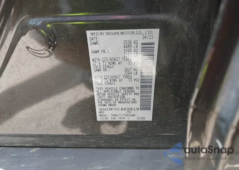 2015 Nissan Rogue Sv from USA, damaged, VIN 5N1AT2MT3FC869819